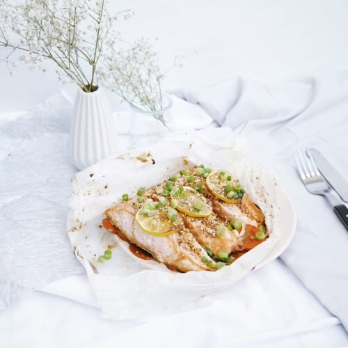 meat dish on white plate